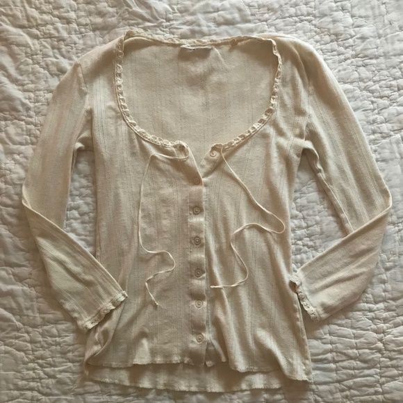 DOEN vivienne pointelle tee ivory small - Picture 1 of 3